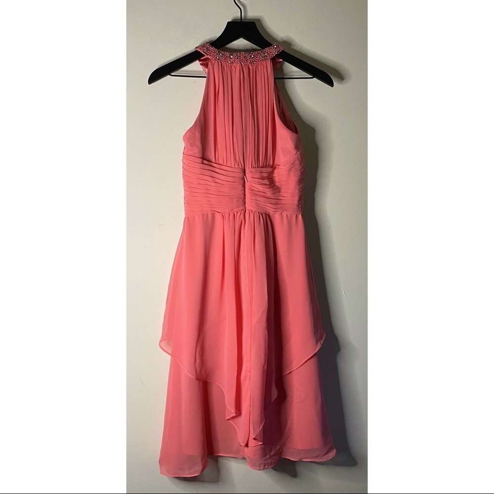 Eliza J Pink Embellished Neck Layered Chiffon Dress - Picture 3 of 10